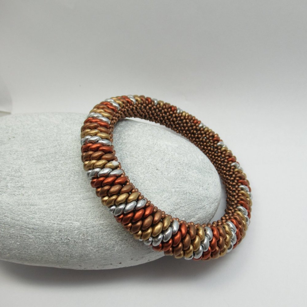 Metallic hand woven superduo bangle